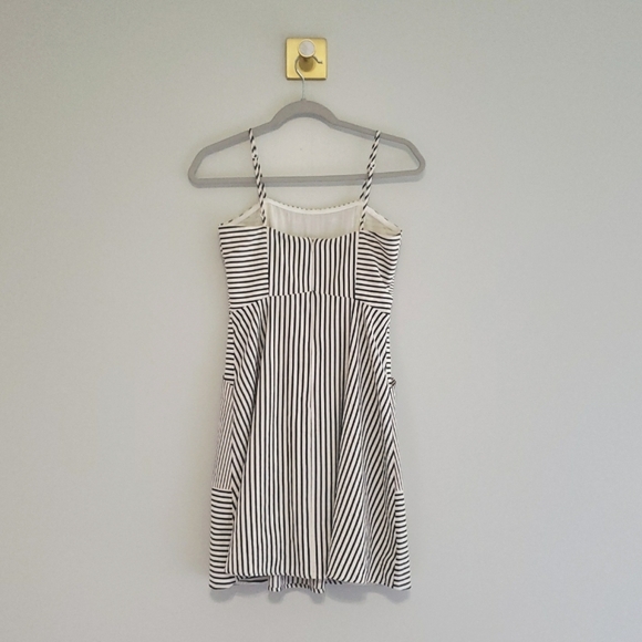 Eclair Mini Sundress XS Navy Blue Cream Ivory Striped Seersucker Pockets Straps - Picture 11 of 15